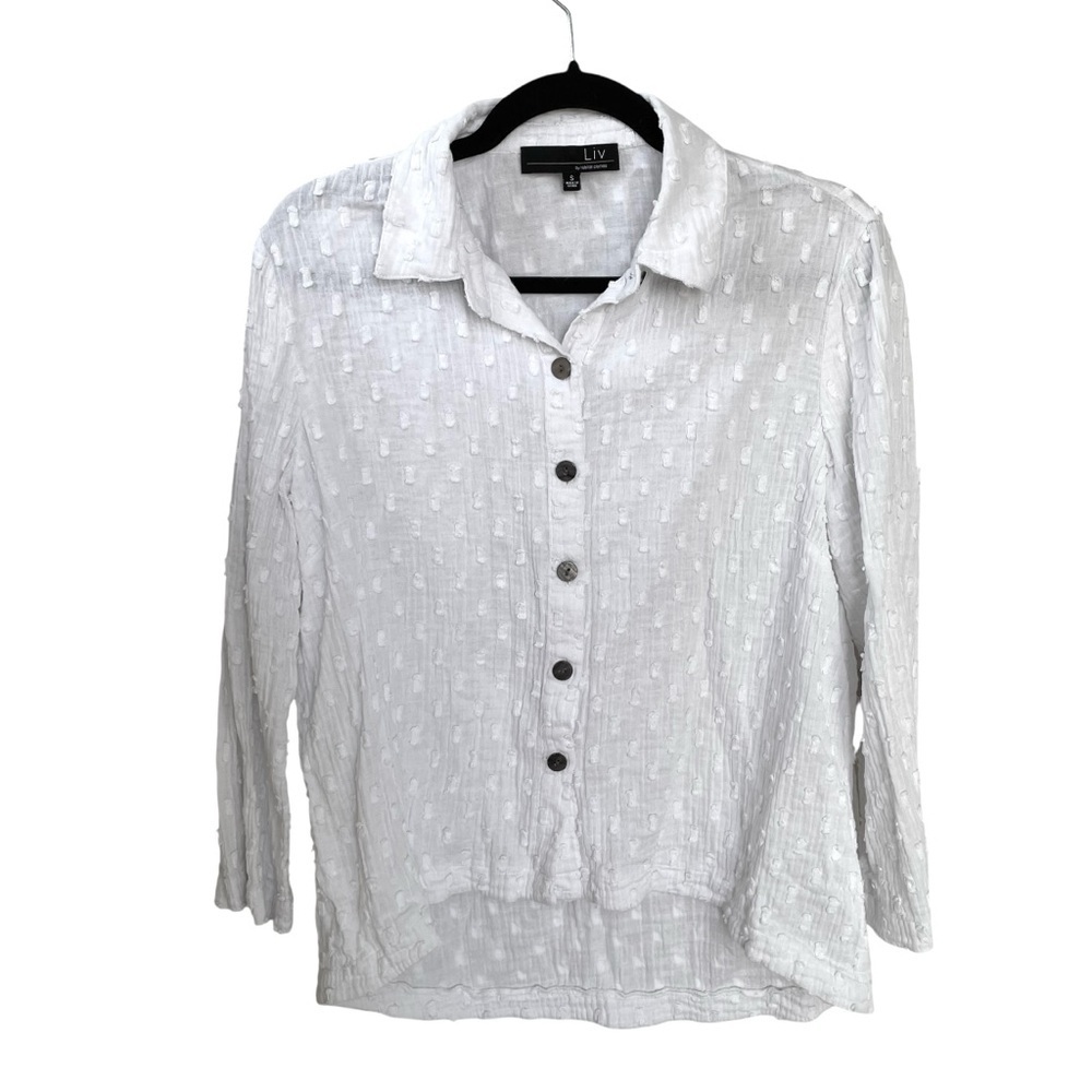 LIV by Habitat Cotton Textured Button Front Blouse White S